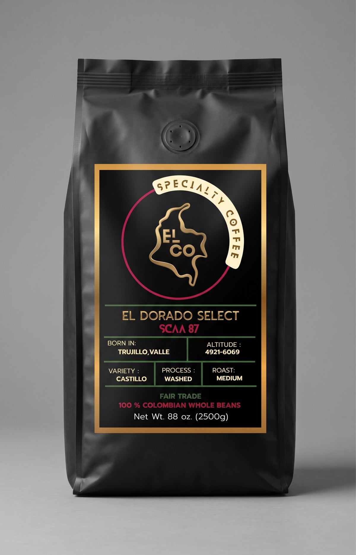 El Dorado Select SCAA 87       Medium Roast Whole Beans 2500 g 88 oz